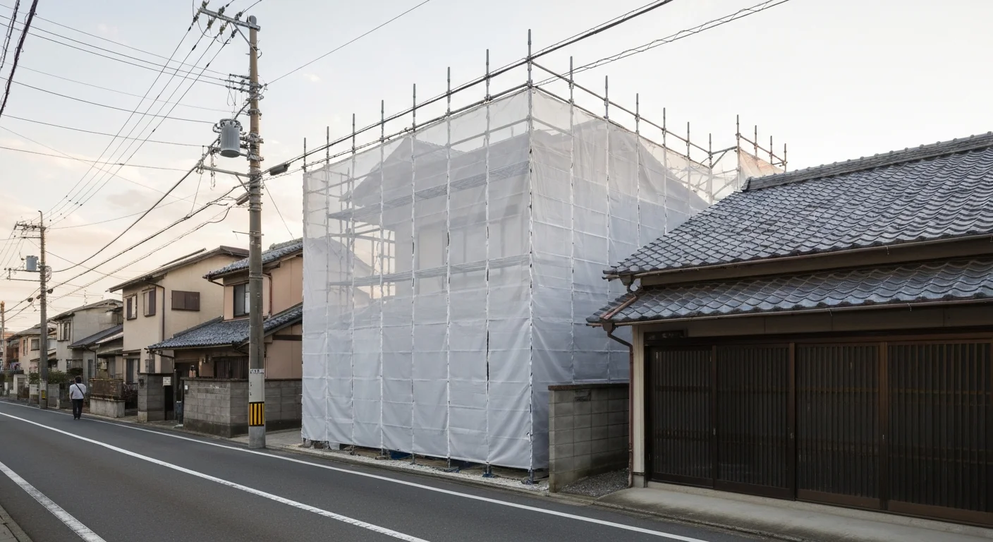 戸建住宅の外壁工事に合わせて整然と組まれた完成後の足場